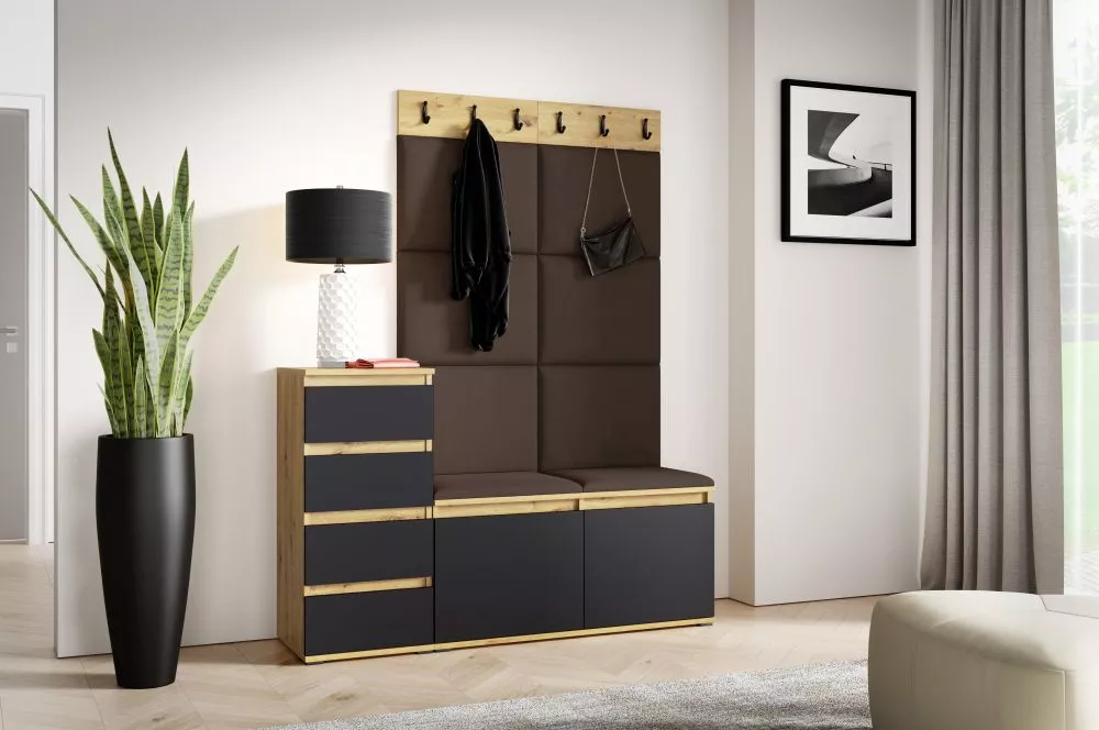 Apavu plaukts Emi 34 Trinity Korpusa krāsa: ozols artisan + melns, · 130 × 184.5 × 40 cm