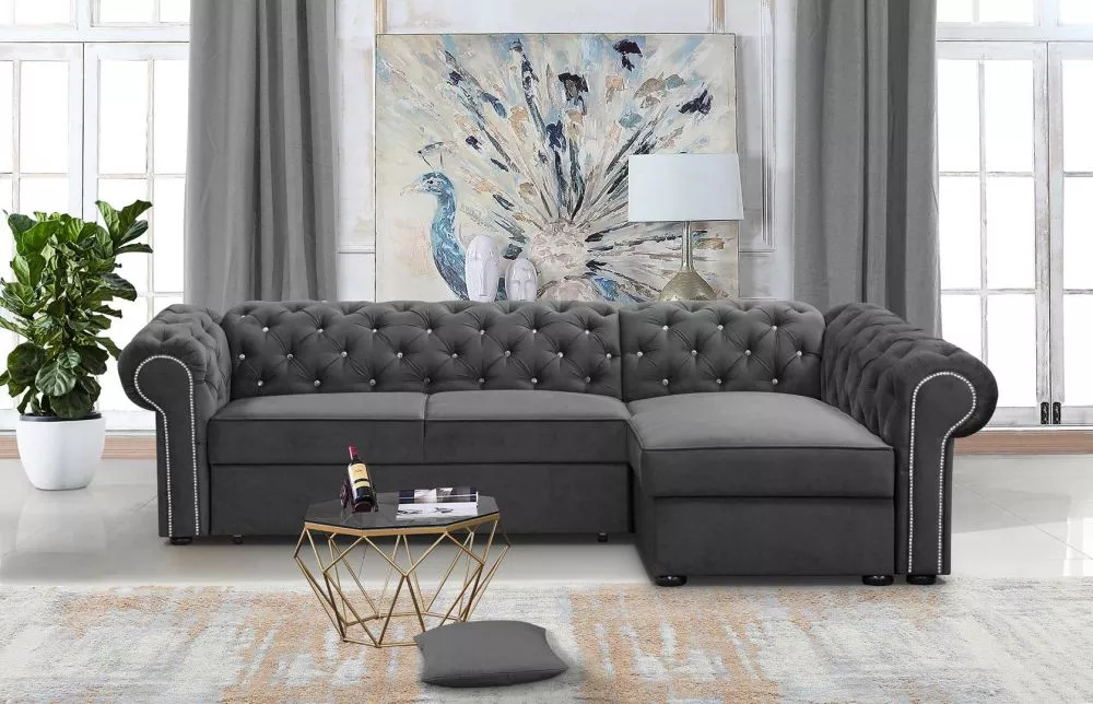 Dīvāns Valentino XL Cristal Standard · Pelēks · 173 × 278 × 78 cm