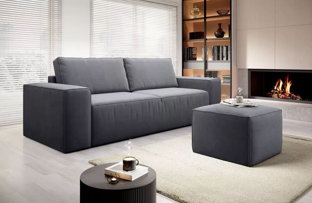 Dīvāns Silla 3S Lux Standard ar pufu · Tumši pelēks · 104 × 260 × 96 cm
