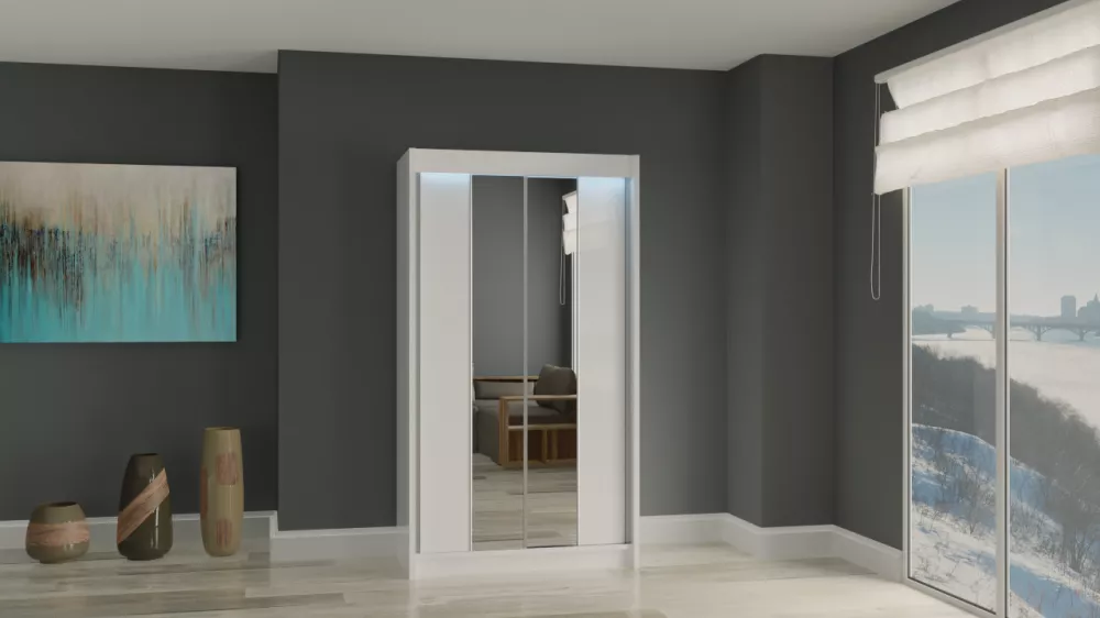 Skapis Luzon ar LED · Balts · 120 × 61 × 216 cm