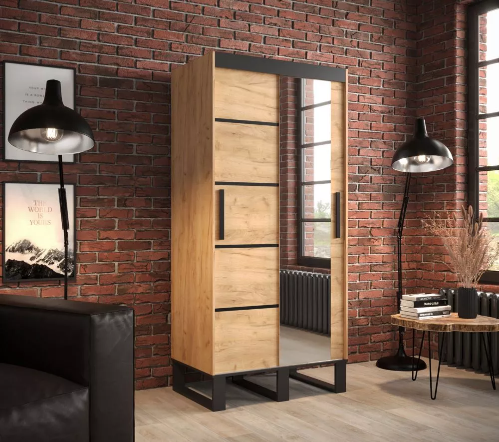 Skapis Loft V2 · Ozols craft zelts · 100 × 62 × 212 cm