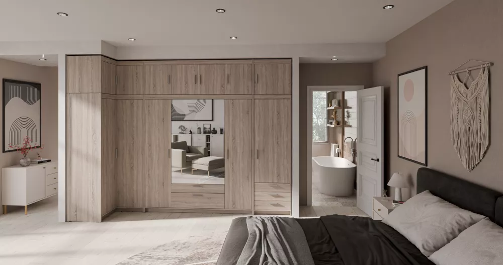Skapis Elena 4D2S1D3SNAR ar spoguli · Sonoma · 334 × 97.8 × 245.5 cm