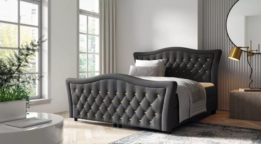 Gulta Gracia Boxspring Standard Guļamvietas platums: 120 cm, Guļamvietas garums: 200 cm, · Grafīts · 130 × 218 × 130 cm