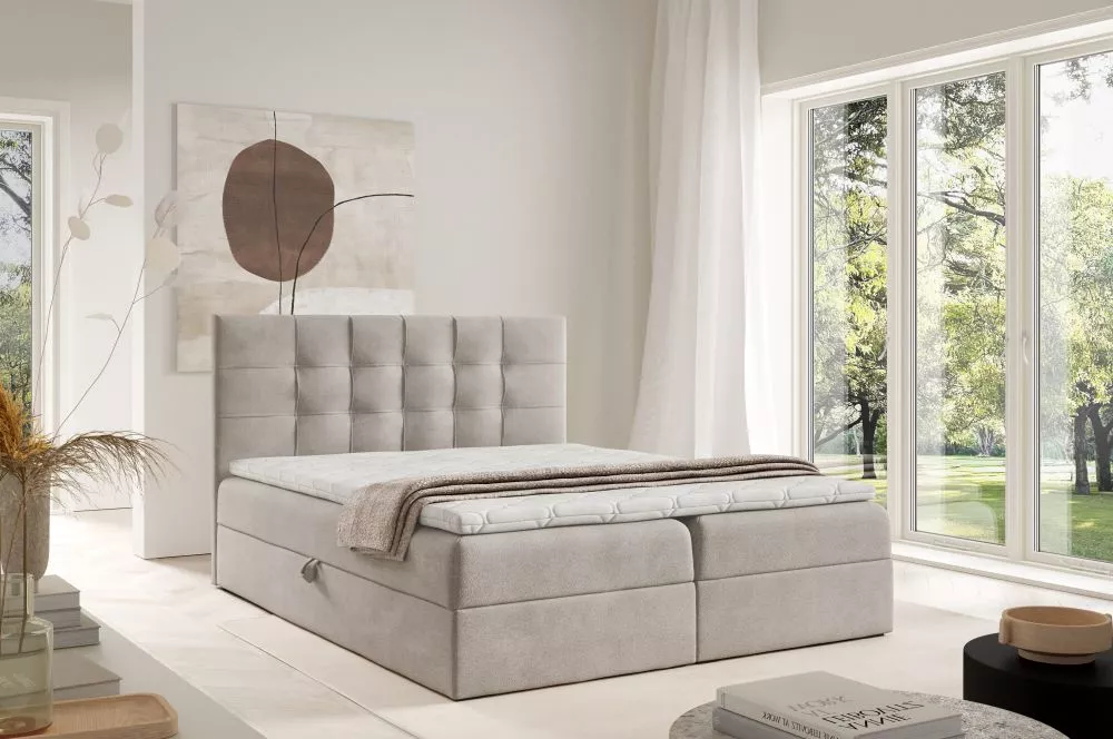 Gulta Top 1 Boxspring Standard Guļamvietas platums: 120 cm, Guļamvietas garums: 200 cm, · Kapučino · 124 × 208 × 103 cm