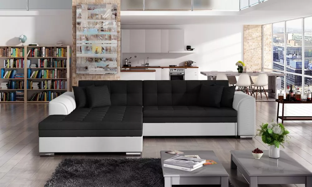 Dīvāns Sorento standard · Melns + balts · 195 × 295 × 80 cm