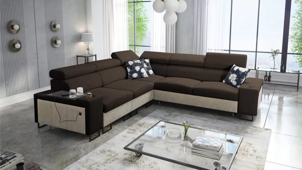 Dīvāns Melody 3 Premium Standard · Tumši brūns + krēms · 282 × 282 × 84 cm