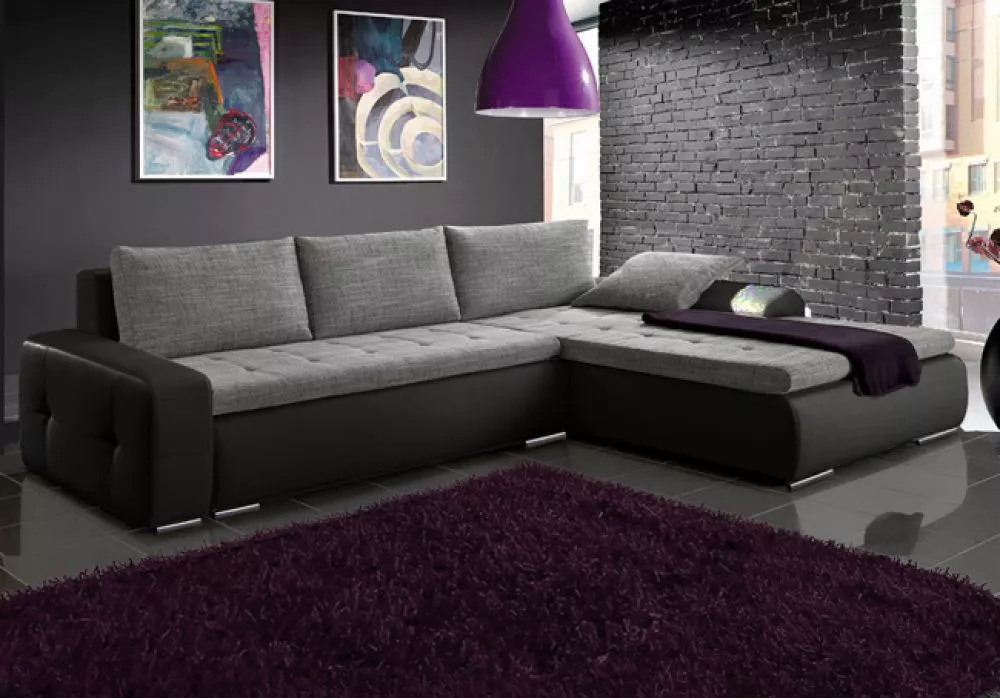 Dīvāns Picanto MAX Standard · Gaiši pelēks + melns · 180 × 290 × 85 cm