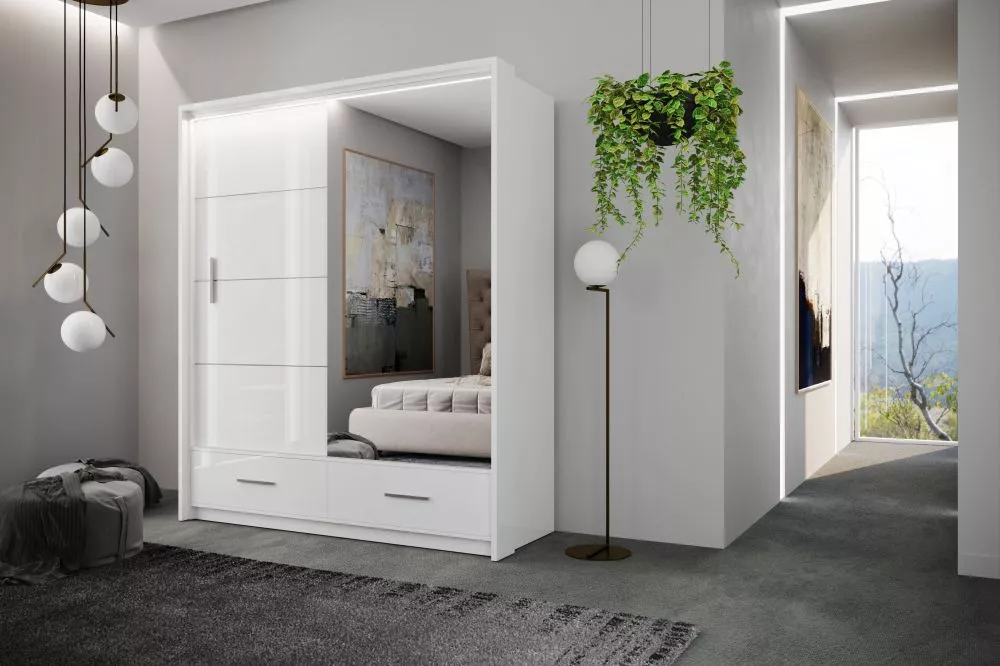 Skapis Marsylia ar LED · Balts · 208 × 61 × 225 cm
