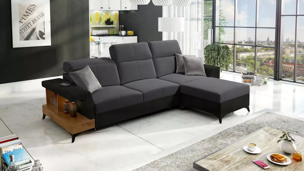 Dīvāns Belutti 1 Lancelot Standard ar LED · Grafīts + melns · 180 × 292 × 84 cm
