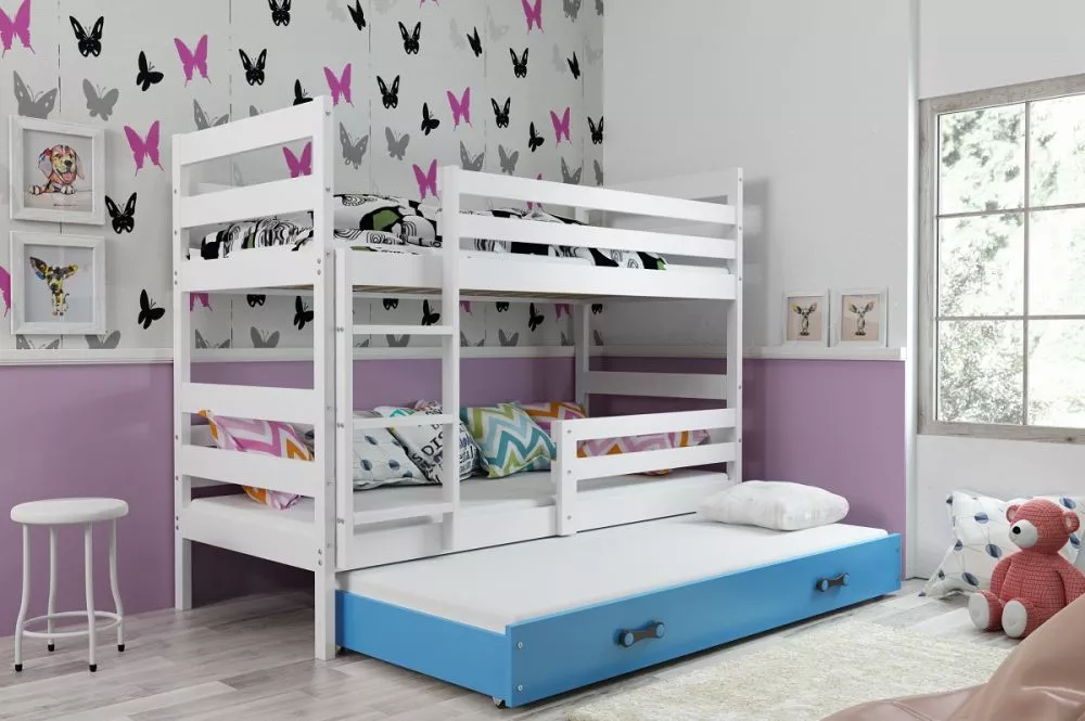 Bērnu gulta Eryk Triple White ar stelāžām Guļamvietas platums: 90 cm, Guļamvietas garums: 200 cm, · 97 × 206 × 154 cm