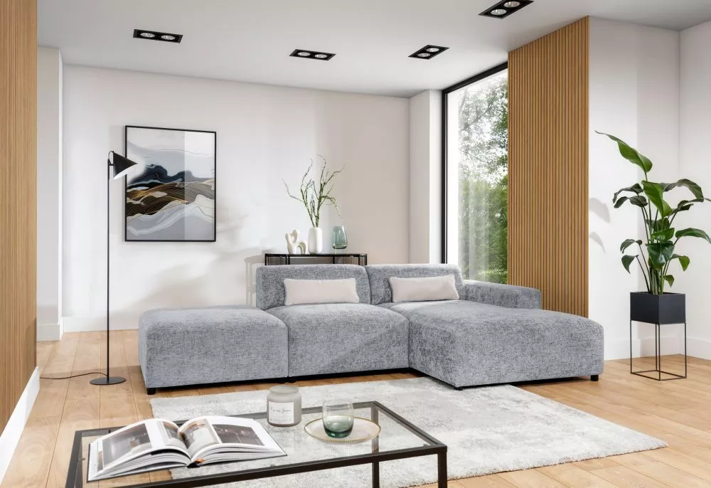 Dīvāns Roma Corner Standard ar pufu · Pelēks · 165 × 304 × 75 cm
