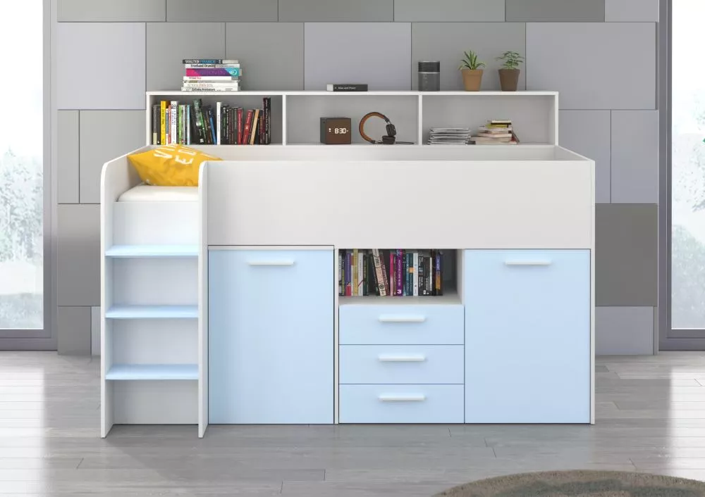 Divstāvu gulta Neo L ar stelāžu Guļamvietas platums: 80 cm, Guļamvietas garums: 200 cm, · 120 × 206 × 138 cm