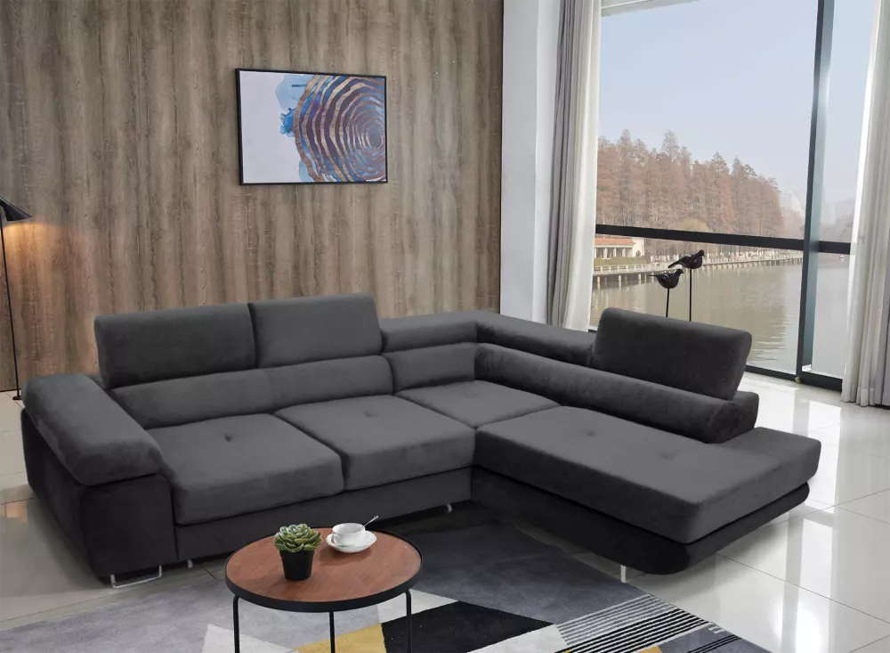 Dīvāns Anton L Comfort Standard · Gaiši pelēks + tumši pelēks · 200 × 273 × 73 cm