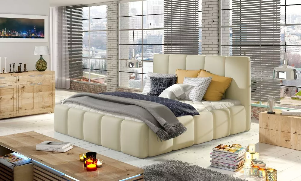 Gulta Edvige Plus standard ar stelāžu Guļamvietas platums: 140 cm, Guļamvietas garums: 200 cm, · Krēma · 160 × 220 × 100