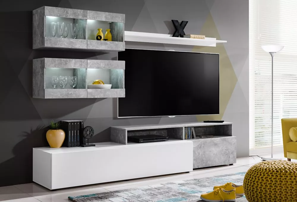 Sekcija ABW Light · Balts + betons · 220 × 45 × 170 cm