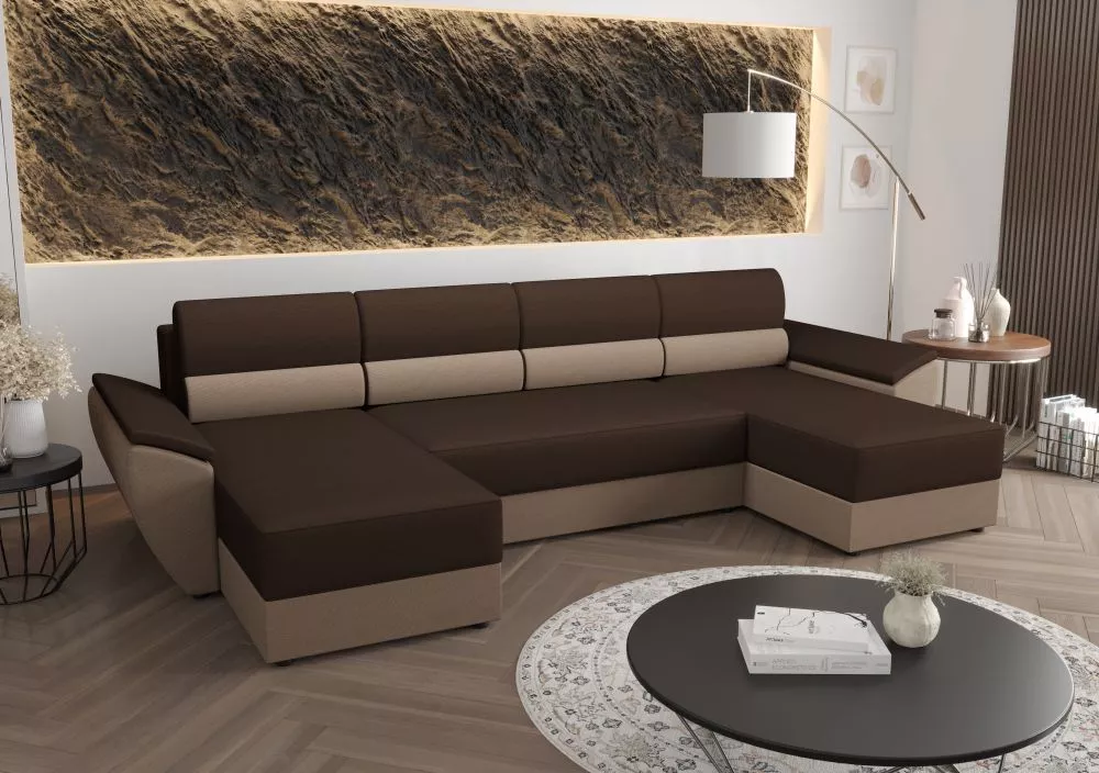Dīvāns Rebi U2 Standard · Brūns + bēšs · 140 × 321 × 88 cm