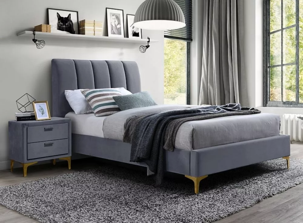 Gulta Mirage Velvet ar stelāžu Guļamvietas platums: 90 cm, Guļamvietas garums: 200 cm, stelāžas tips: koka, · Pelēks · 9