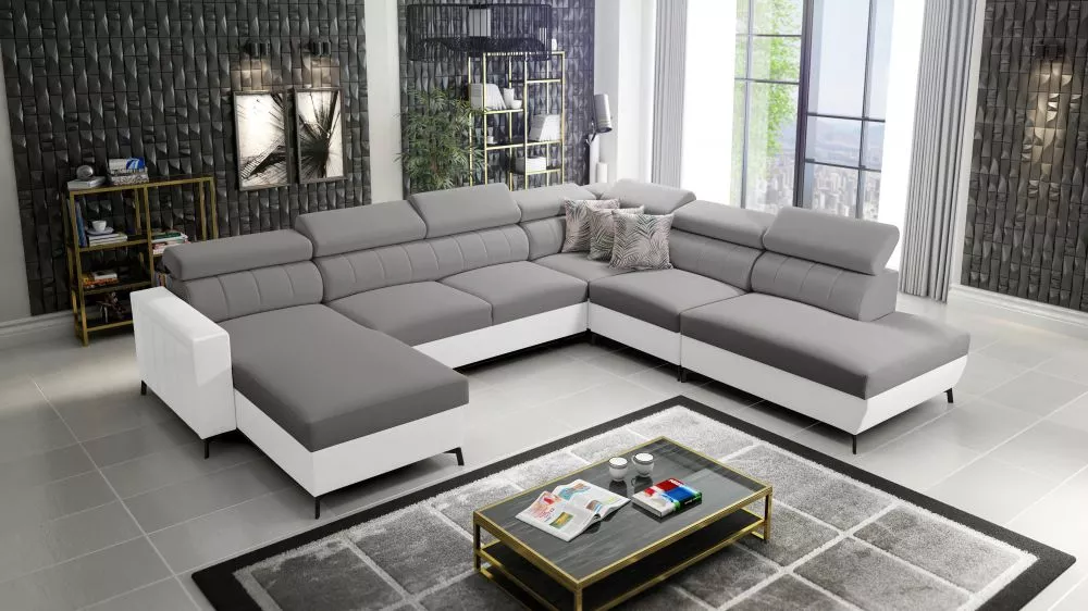 Dīvāns Baltico 9 Standard · Tumši pelēks + balts · 302 × 351 × 83 cm
