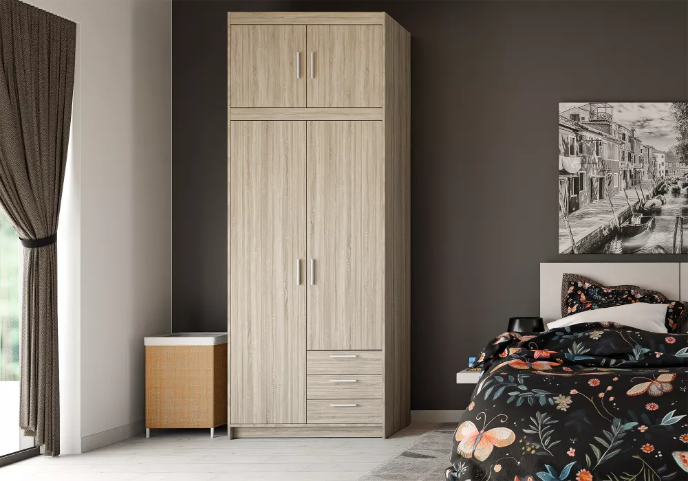 Skapis Elena 2D3S Premium · Sonoma · 89.7 × 53 × 245.5 cm
