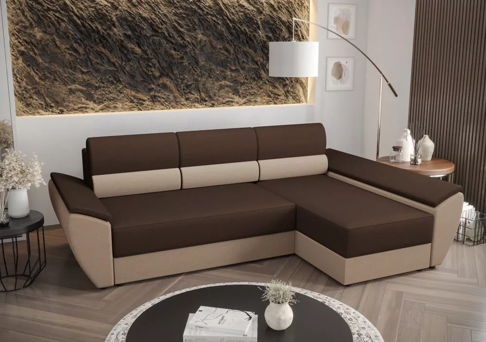 Dīvāns Rebi L3 Standard · Brūns + bēšs · 140 × 251 × 88 cm