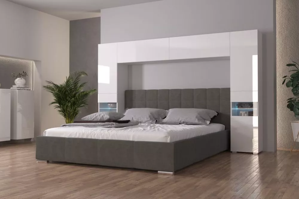 Sekcija Panama 12 Gloss ar LED · Balts · 256 × 35 × 184 cm