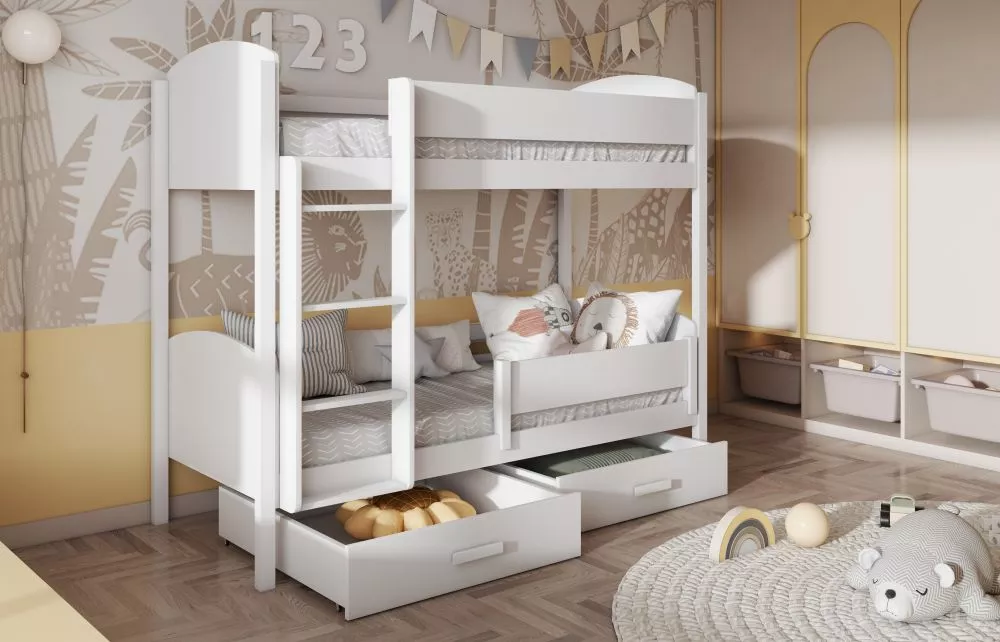 Bērnu gulta Jordan ar stelāžām Kāpņu puse: Pa labi, Guļamvietas platums: 80 cm, Guļamvietas garums: 200 cm, · 86 × 212 ×