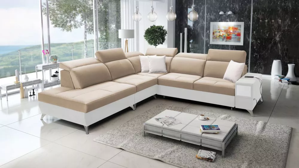 Dīvāns Deus 9 Premium Standard · Gaiši brūns + balts · 286 × 300 × 83 cm
