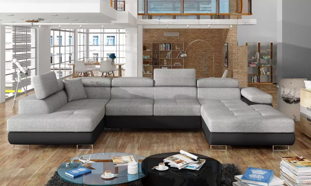 Dīvāns Rodrigo standard · Pelēks + melns · 202 × 345 × 90 cm