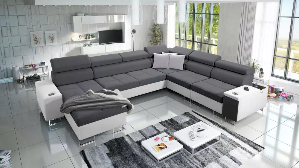 Dīvāns Morena 8 Premium Standard · Tumši pelēks + balts · 284 × 360 × 84 cm