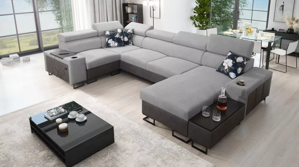 Dīvāns Melody 4 Mini Premium Standard · Pelēks + grafīts · 205 × 335 × 84 cm