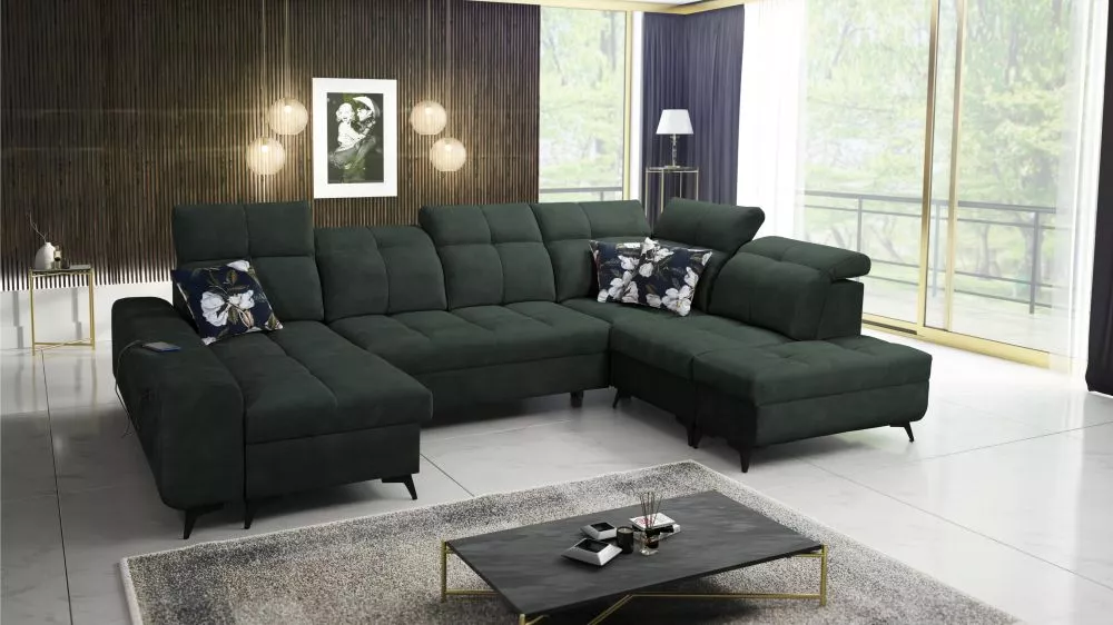 Dīvāns Golden 6 standard · Tumši zaļš · 215 × 331 × 85 cm