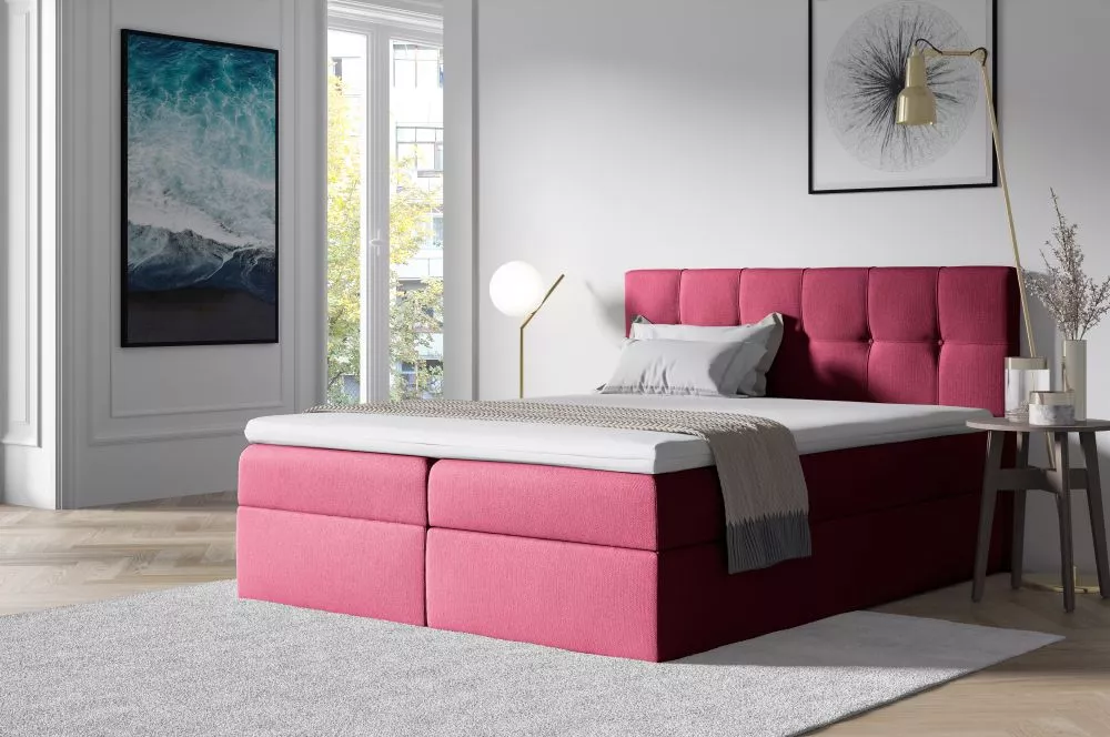 Gulta Emporio Boxspring Premium Standard Guļamvietas platums: 140 cm, Guļamvietas garums: 200 cm, · Tumši rozā · 144 × 2