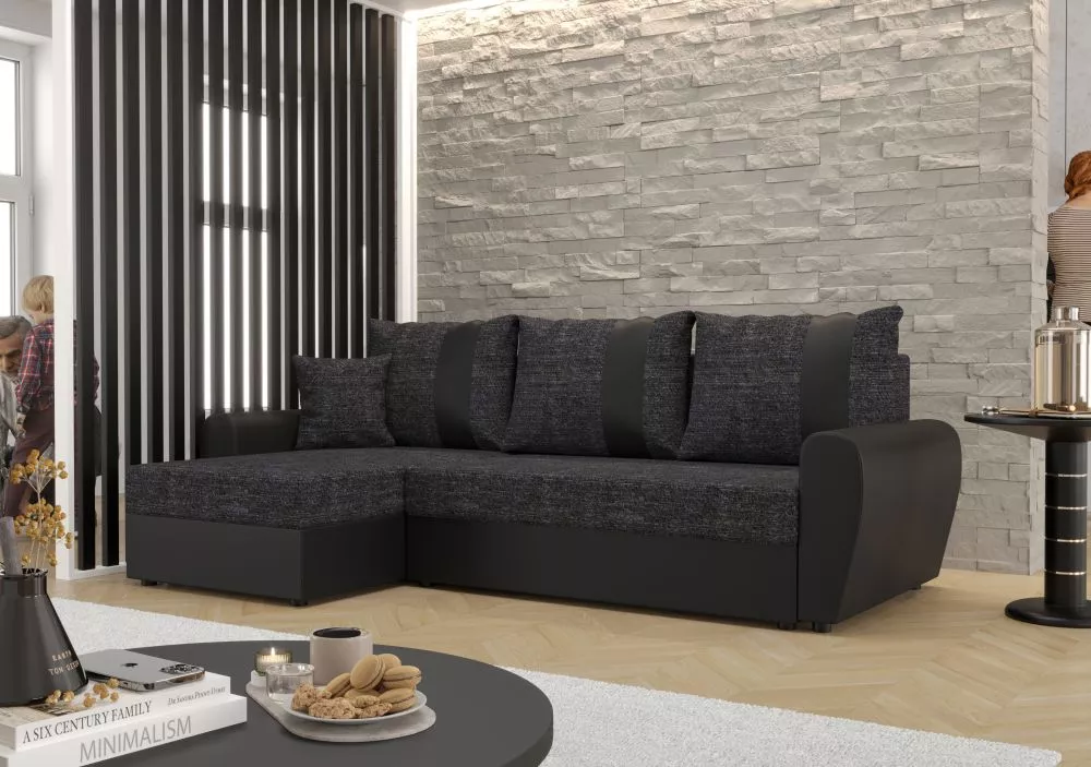 Dīvāns Davos L standard · Melns + brūns · 140 × 230 × 89 cm
