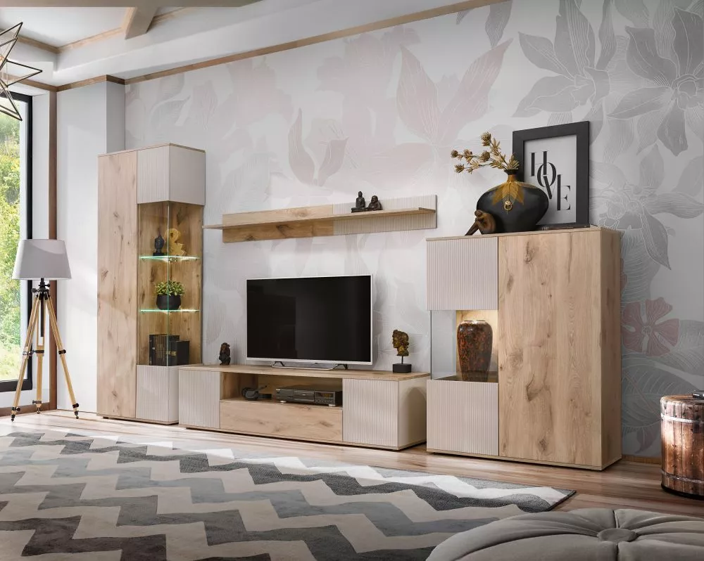Sekcija Catalina ar LED Korpusa krāsa: ozols viking, · 320 × 45 × 197 cm