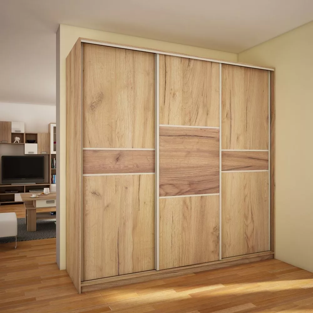 Skapis Puerto 220D · Zelts ozols + Tobaco ozols · 220 × 65 × 216 cm