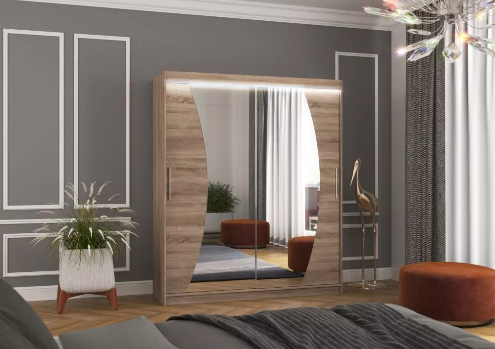 Skapis Dolores ar LED · Trifeļu ozols · 180 × 58 × 215 cm