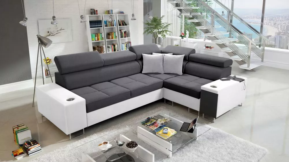 Dīvāns Morena 2 Premium Standard · Tumši pelēks + balts · 207 × 283 × 84 cm