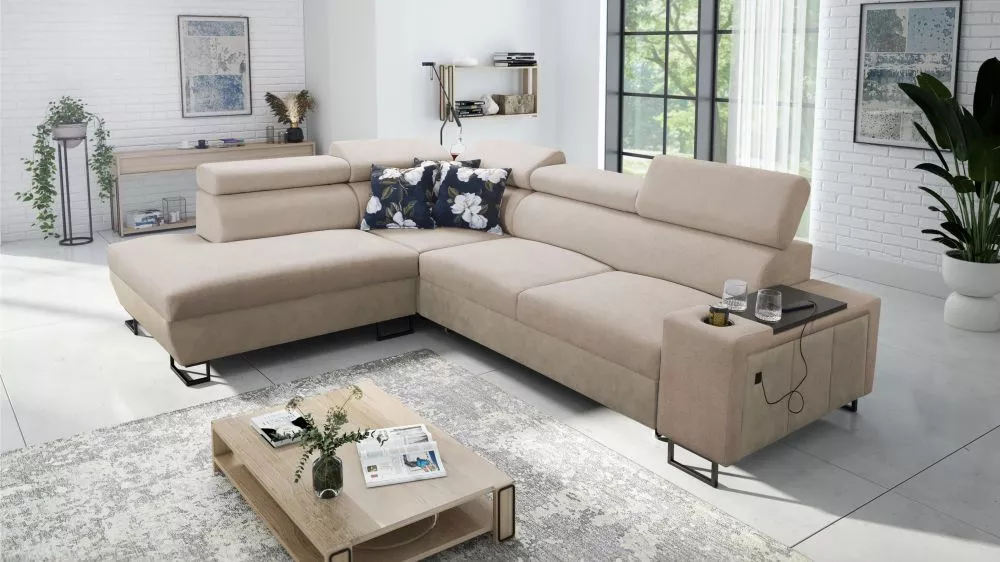 Dīvāns Melody 7 Premium Standard · Gaiši brūns + krēma · 220 × 285 × 84 cm