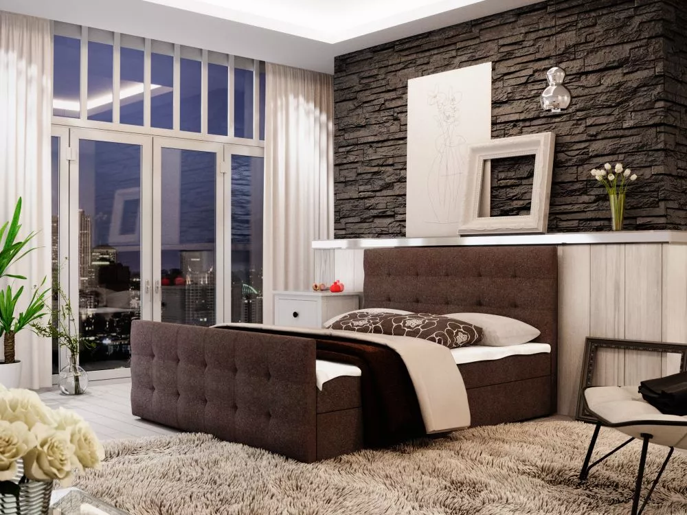 Gulta Milano 2 Boxspring Standard Guļamvietas platums: 140 cm, Guļamvietas garums: 200 cm, · Brūns · 145 × 216 × 106 cm