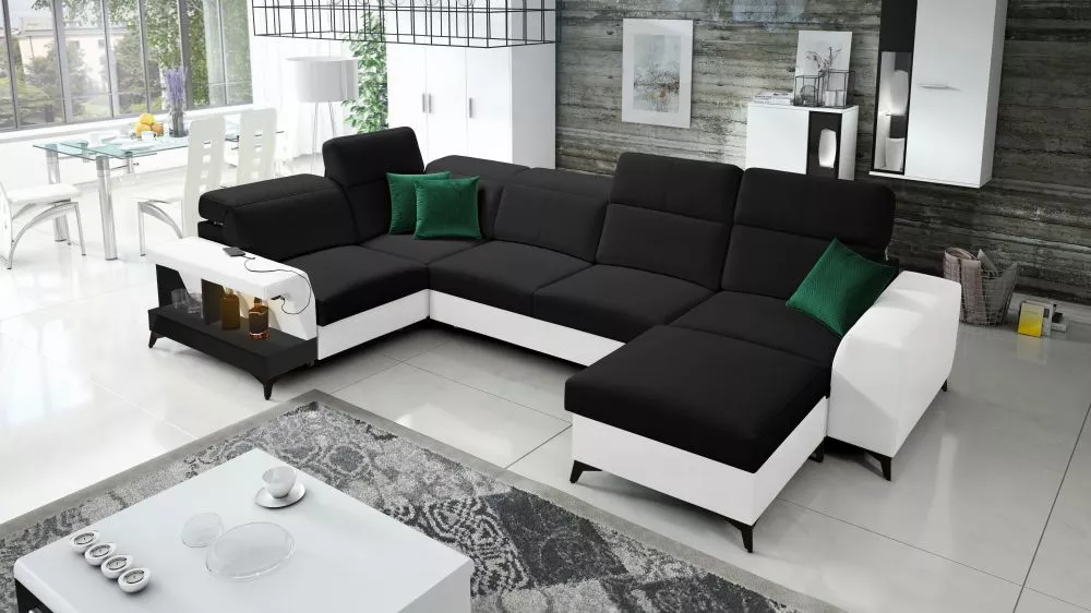 Dīvāns Belutti 4 Satin Black Standard ar LED · Melns + balts · 212 × 362 × 84 cm