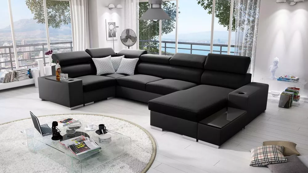 Dīvāns Perseo 4 Maxi Standard · Melns · 205 × 358 × 95 cm