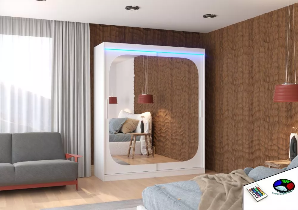 Skapis Arizona ar LED · Balts · 180 × 58 × 215 cm