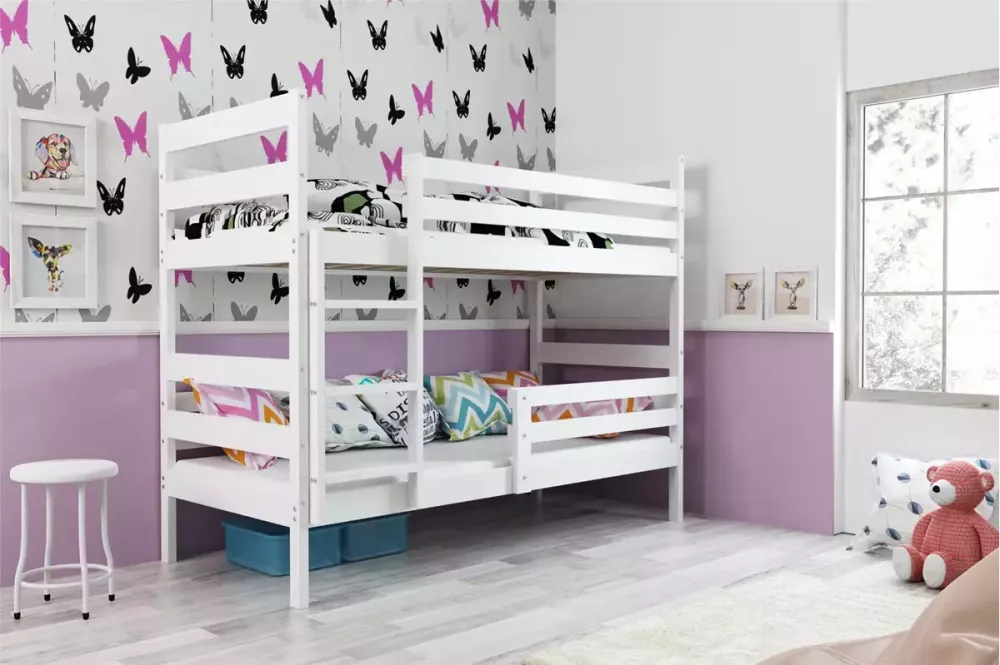Bērnu gulta Eryk Bunk Basic 90x200 ar stelāžām Guļamvietas platums: 90 cm, Guļamvietas garums: 200 cm, · Balts · 97 × 20