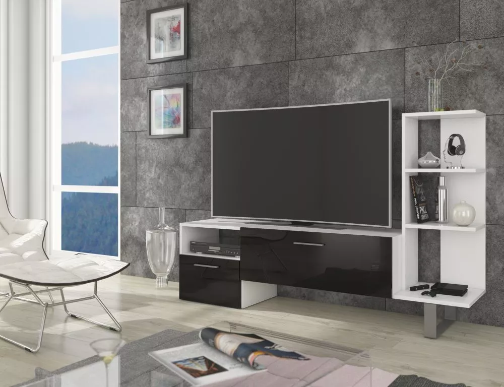 TV tumba Best · Balts + melns spīdums · 151.6 × 35 × 97 cm