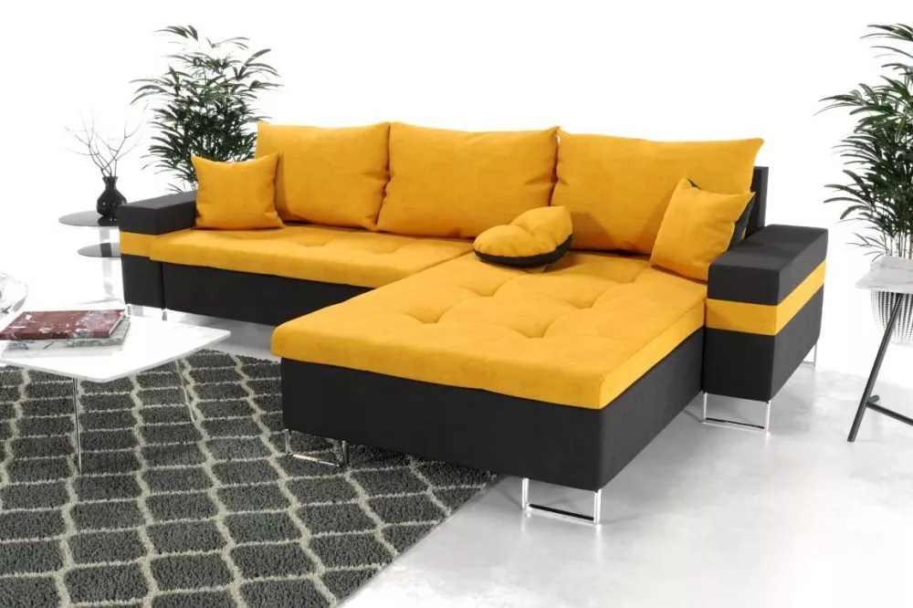 Dīvāns Oss Standard · Dzeltens + melns · 142 × 255 × 76 cm