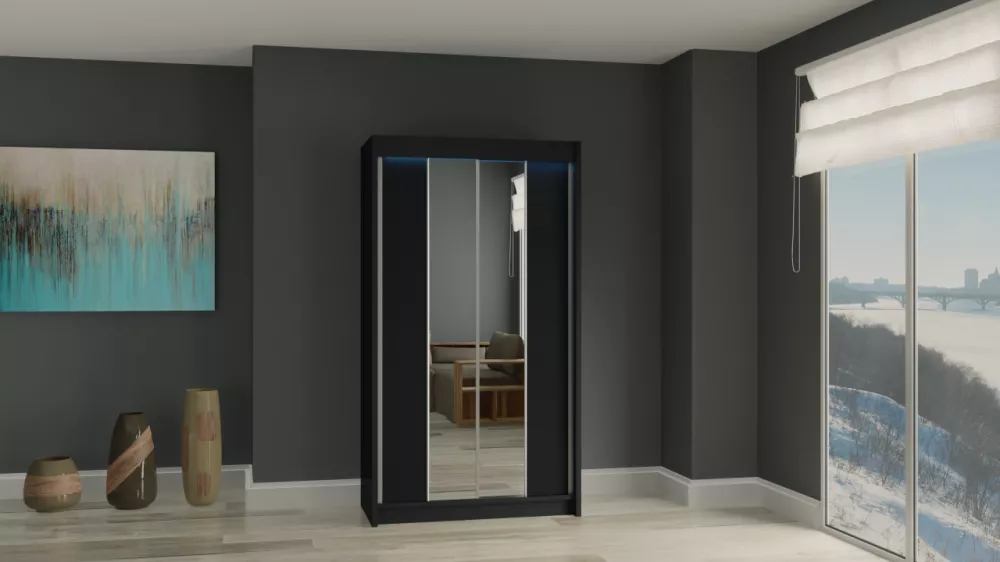 Skapis Luzon ar LED · Melns · 120 × 61 × 216 cm