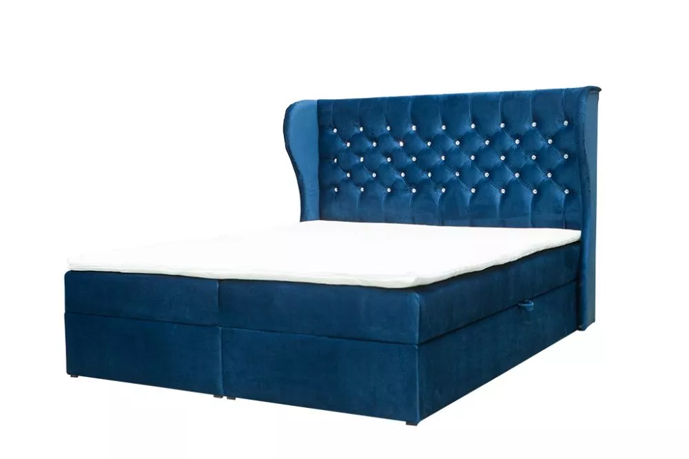 Gulta Crystal Boxspring standard Guļamvietas platums: 180 cm, Guļamvietas garums: 200 cm, · Zils · 190 × 210 × 122 cm