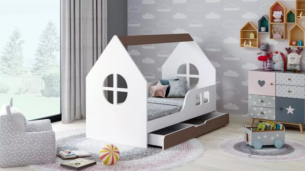 Bērnu gulta House 7 Comfort ar stelāžu Guļamvietas platums: 70 cm, Guļamvietas garums: 140 cm, · 74.5 × 145 × 106 cm