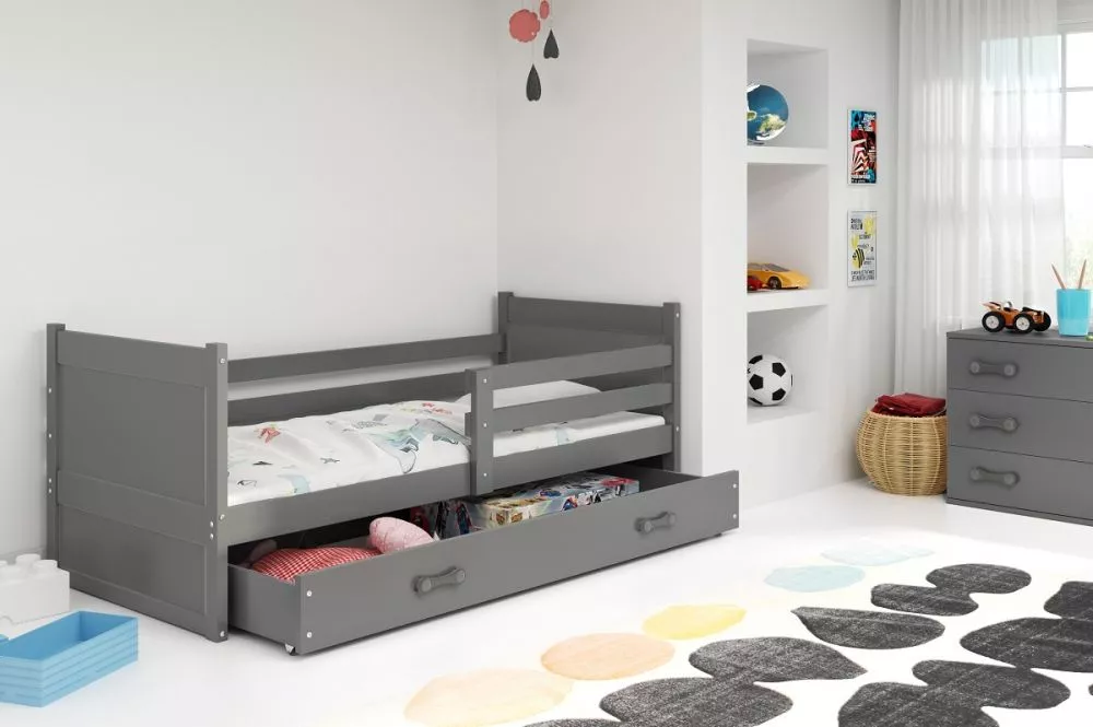 Bērnu gulta Rico Single Graphite ar stelāžu Guļamvietas platums: 80 cm, Guļamvietas garums: 190 cm, · 87 × 195 × 73 cm