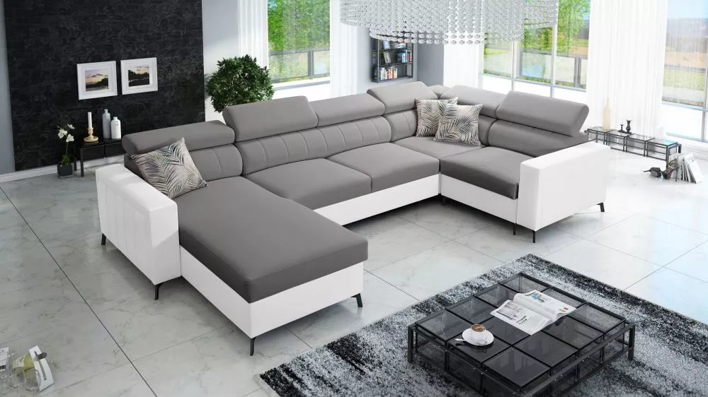 Dīvāns Baltico 5 Mini Standard · Tumši pelēks + balts · 198 × 334 × 83 cm